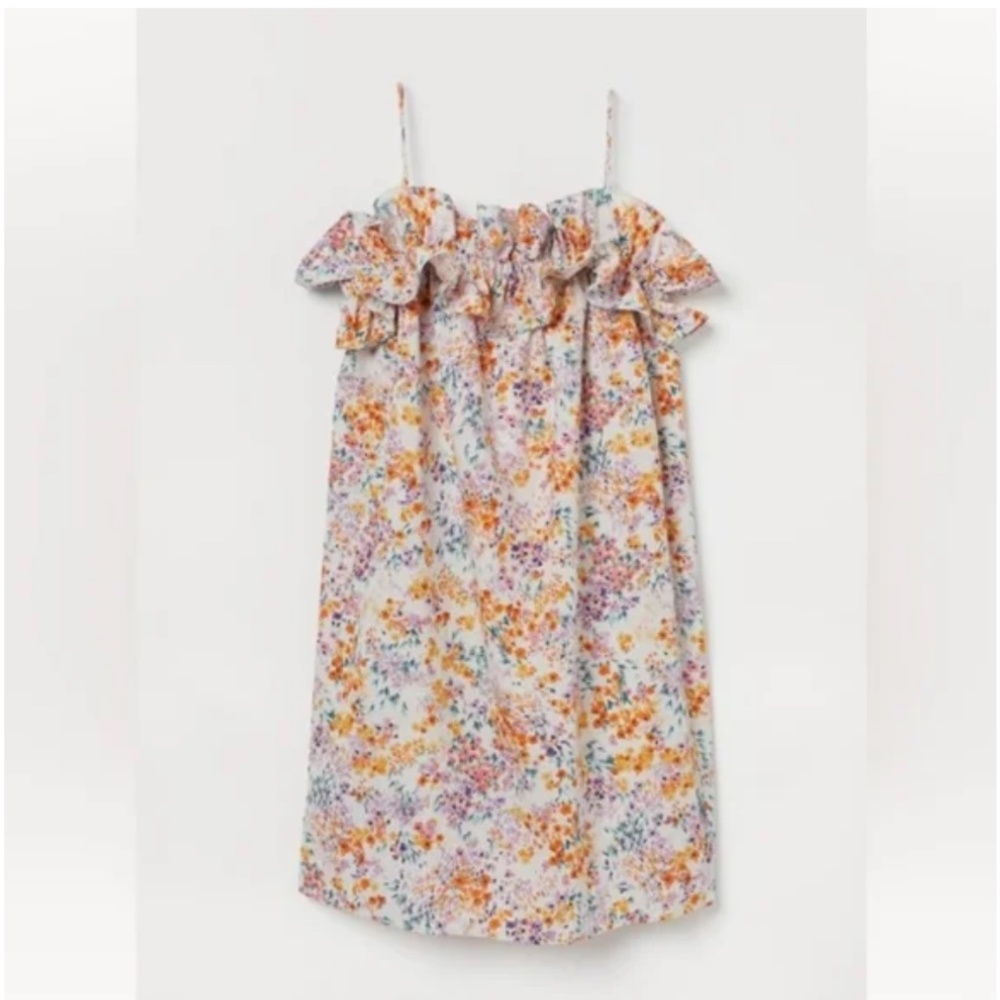H&M - Flounce Trimmed Linen Floral Print Dress - Size XL - Picture 4 of 13